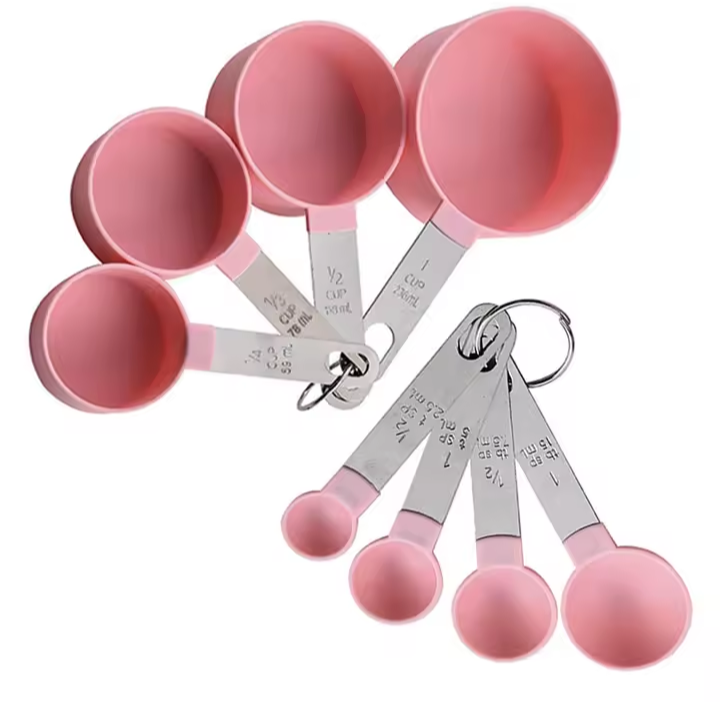8-piece stainless steel measuring cups and spoons set with engraved markings