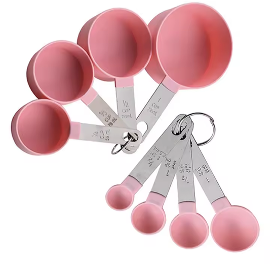8-piece stainless steel measuring cups and spoons set with engraved markings
