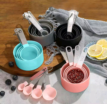 8-piece stainless steel measuring cups and spoons set with engraved markings