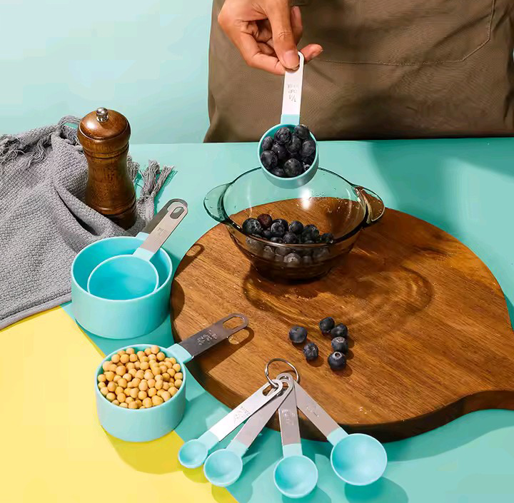 8-piece stainless steel measuring cups and spoons set with nesting design