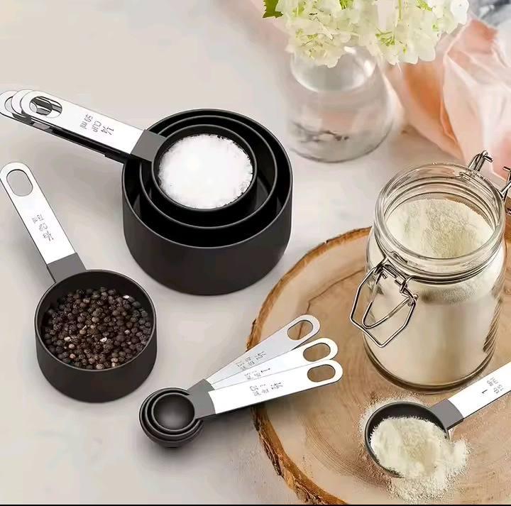 8-piece stainless steel measuring cups and spoons set with engraved markings