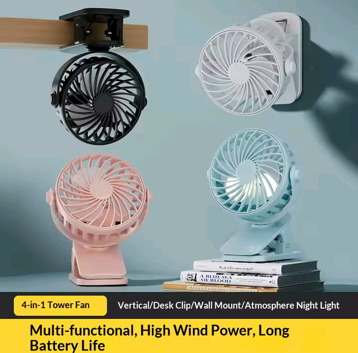 720° Rechargeable Clip-On Desk Fan with LED Night Light | Portable USB Cooling Fan