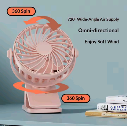 720° Rechargeable Clip-On Desk Fan with LED Night Light | Portable USB Cooling Fan