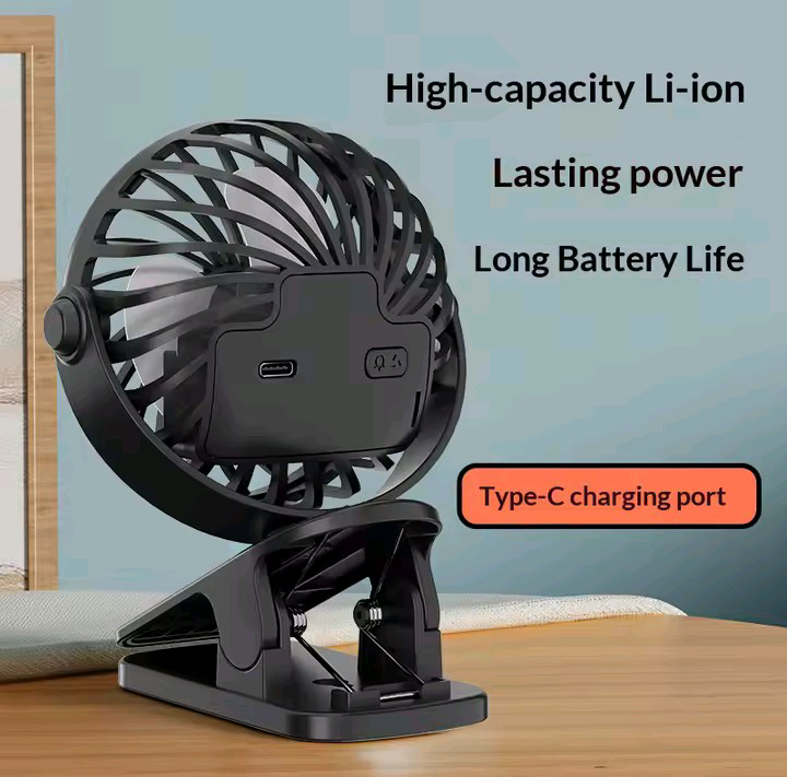 720° Rechargeable Clip-On Desk Fan with LED Night Light | Portable USB Cooling Fan
