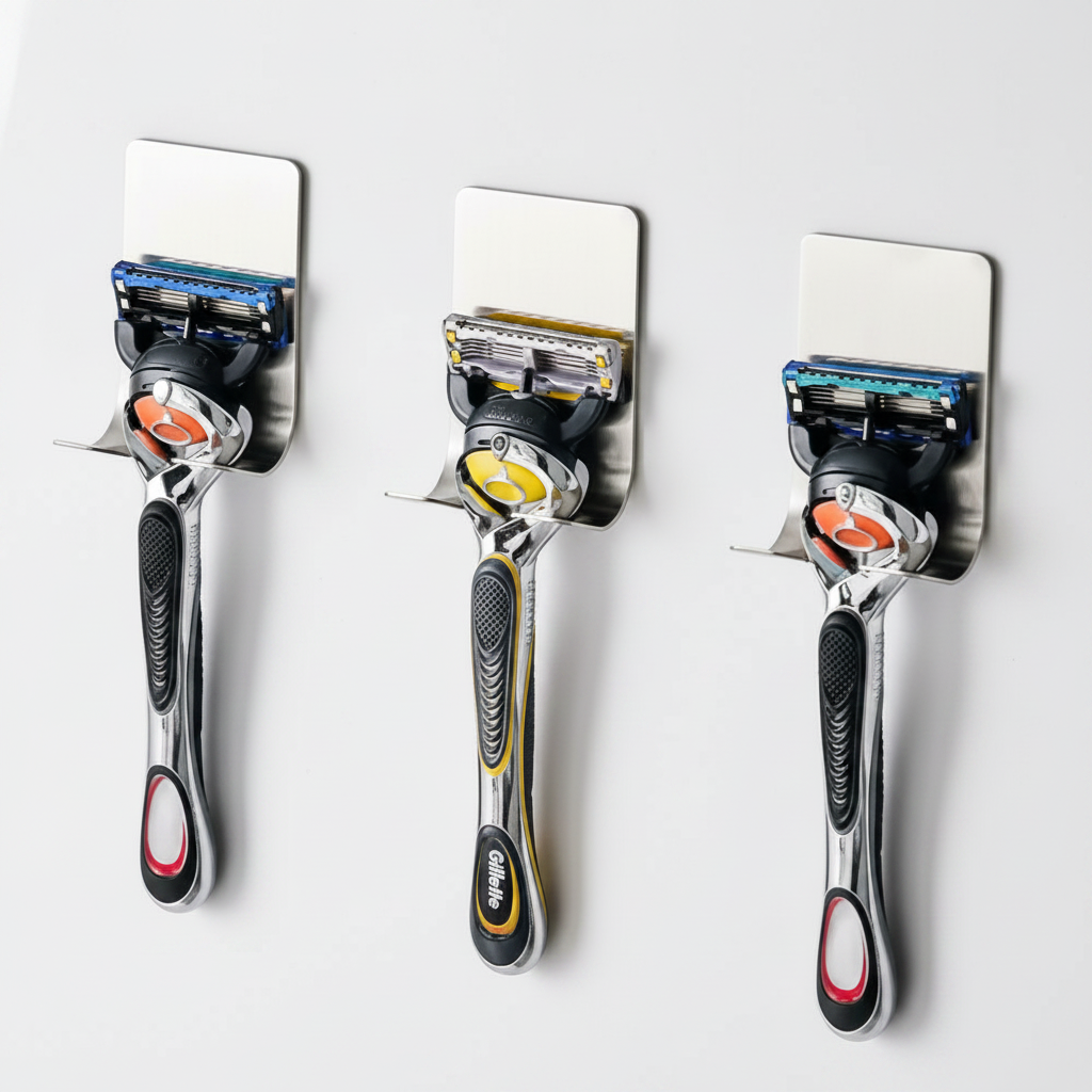 Stainless Steel Razor Holder | Self-Adhesive Bathroom Storage Hook | No-Drill Wall Mounted Organizer