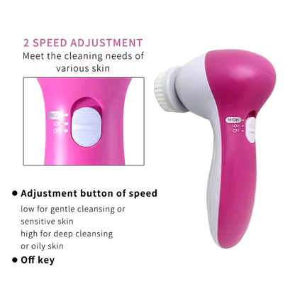 5-in-1 Electric Facial Cleansing Brush – Deep Face Cleanser, Blackhead Remover & Skin Massage Tool
