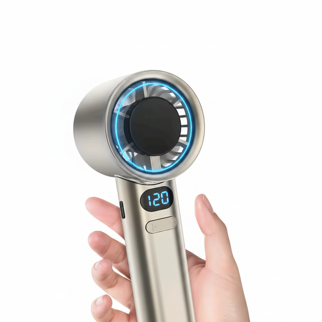 Portable Mini Handheld Fan – USB Rechargeable Personal Cooling Fan with 4 Speed Settings & LED Power Display