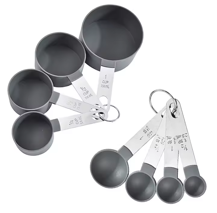 8-piece stainless steel measuring cups and spoons set with engraved markings