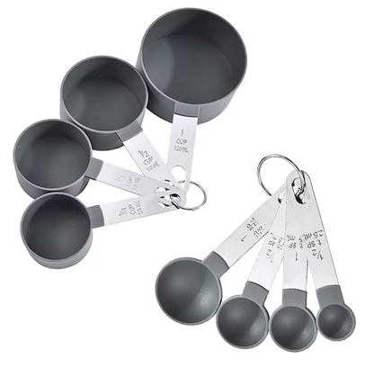 8-piece stainless steel measuring cups and spoons set with engraved markings
