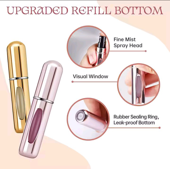 Set of 5 mini refillable perfume spray bottles 5ml portable travel atomizers