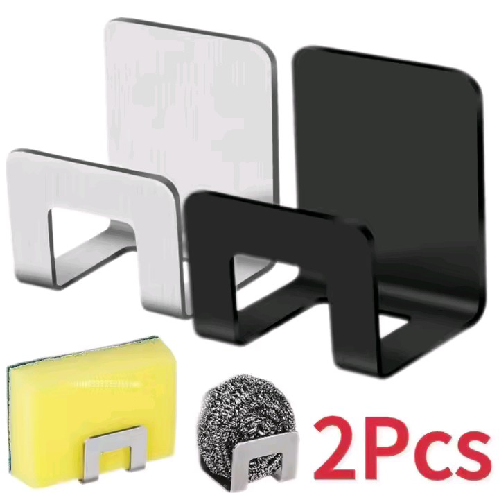 2pcs stainless steel sponge holders with self-adhesive mounts for kitchen sink organization